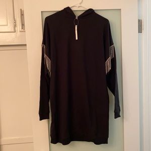Black sweatshirt dress with rhinestone sleeve detail - NWT